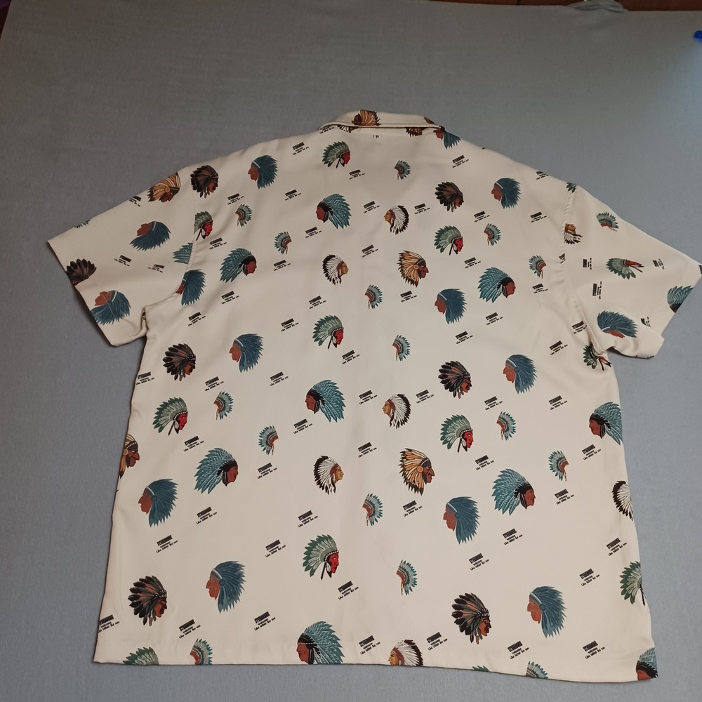 Studio One Mens 2XL Short Sleeve‎ Button Up Shirt Headdress Print Cream Graphic - Picture 2 of 11